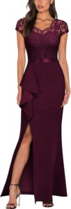 Vestido largo formal de noche con cuello en V para mujer