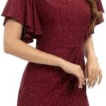 VESTIDO DE COCTEL FRUNCIDO CON CUELLO EN V COLOR VINO
