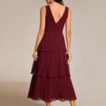 VESTIDO DE FIESTA ACAMPANADO CON CUELLO EN V SIN MANGAS