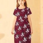 VESTIDO COLOR VINO LARGO FLORAL PARA NINAS