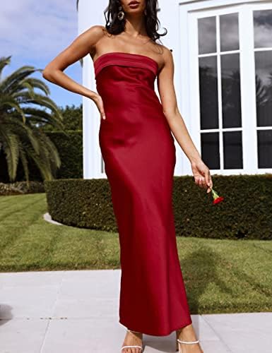 VESTIDO LARGO DE SATEN DE SEDA SIN TIRANTES