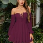 VESTIDO CORTO CASUAL MANGA LARGA HOMBROS DESCUBIERTOS