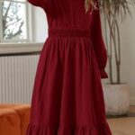 VESTIDO CASUAL DE OTONO CON VOLANTES PARA NINAS COLOR VINO
