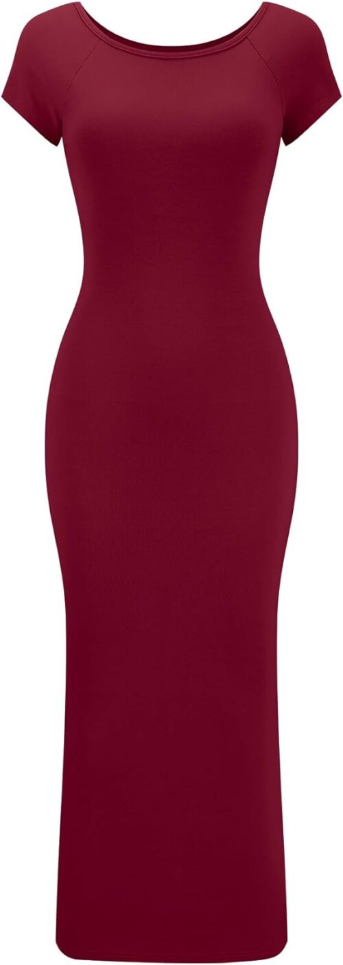 VESTIDO MIDI AJUSTADO DE MANGA CORTA CASUAL Y ELEGANTE