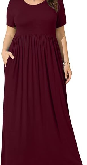 VESTIDO LARGO DE VERANO CON BOLSILLOS TALLAS XL A 6X COLOR VINO