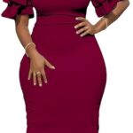 VESTIDO TUBO MIDI MANGA VOLANTES CUELLO REDONDO