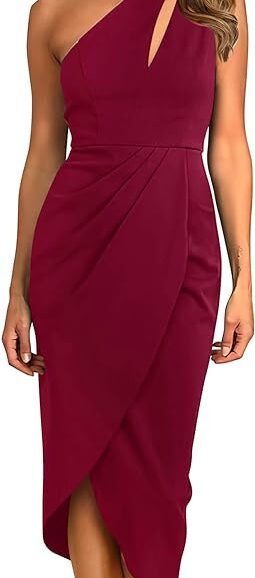 VESTIDO AJUSTADO DE UN HOMBRO PARA VERANO COLOR VINO