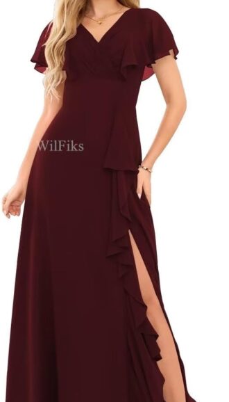 VESTIDO DE DAMA DE HONOR CON MANGA CON VOLANTES