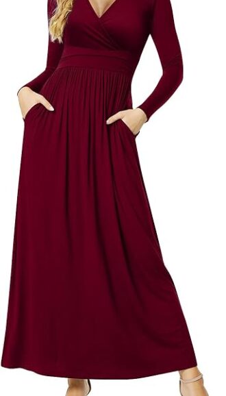 VESTIDO CUELLO V IMPERIO MANGA LARGA BOLSILLOS