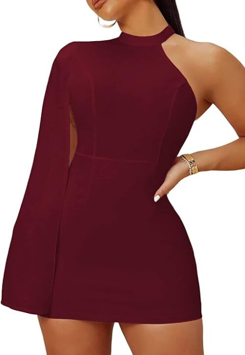 MINIVESTIDO DE MANGA LARGA CON UN HOMBRO PARA FIESTA