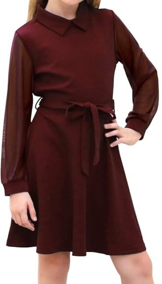 VESTIDO DE MALLA CON CUELLO PETER PAN PARA NINAS