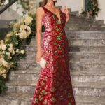 VESTIDO SIRENA COLOR VINO DE FIESTA LENTEJUELAS CUELLO V