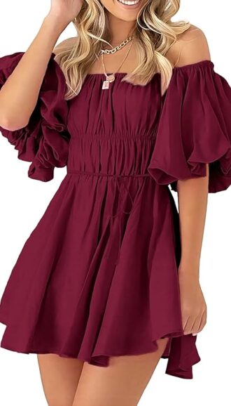 VESTIDO VERANIEGO CON VOLANTES Y MANGA CORTA ABOMBADA