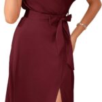 VESTIDO DE COCTEL SIN MANGAS COLOR VINO CON UN HOMBRO DESCUBIERTO