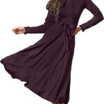VESTIDO MIDI ELEGANTE CON BOLSILLOS COLOR VINO