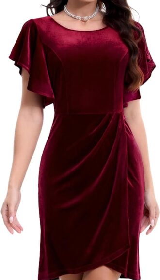 VESTIDO FORMAL DE INVIERNO CORTO DE TERCIOPELO FRUNCIDO