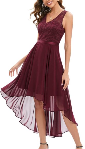 VESTIDO COCTEL ENCAJE FLORAL CUELLO V INVITADAS BODA