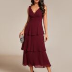 VESTIDO DE FIESTA ACAMPANADO CON CUELLO EN V SIN MANGAS