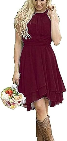 VESTIDO DE DAMA DE HONOR DE CAMPO HASTA LA RODILLA COLOR VINO