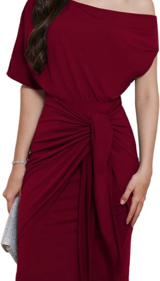 VESTIDO DE COCTEL DE UN HOMBRO CON CINTURON