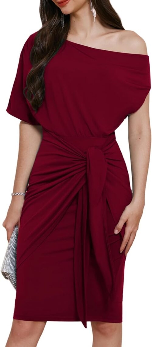VESTIDO DE COCTEL DE UN HOMBRO CON CINTURON
