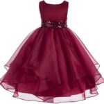 VESTIDO ASIMETRICO DE ORGANZA PARA NINA PEQUENA COLOR VINO