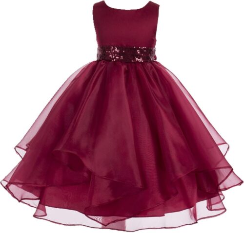 VESTIDO ASIMETRICO DE ORGANZA PARA NINA PEQUENA COLOR VINO
