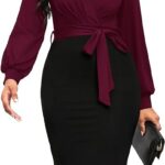 VESTIDO AJUSTADO DE TRABAJO CON DISENO DE ESCOTE EN V