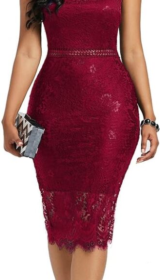 VESTIDO ELEGANTE CON ENCAJE FLORAL Y CUELLO EN V