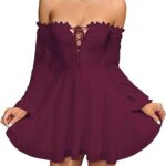 VESTIDO CORTO CASUAL MANGA LARGA HOMBROS DESCUBIERTOS