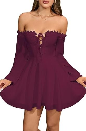 VESTIDO CORTO CASUAL MANGA LARGA HOMBROS DESCUBIERTOS
