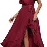 VESTIDO LARGO FORMAL DE GASA CON VOLANTES Y ABERTURA