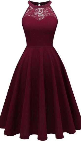 VESTIDO DE BAILE DE GRADUACION ENCAJE HALTER CORTE EN A