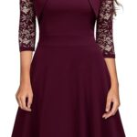 VESTIDO DE COCTEL CON CUELLO CUADRADO Y ENCAJE FLORAL