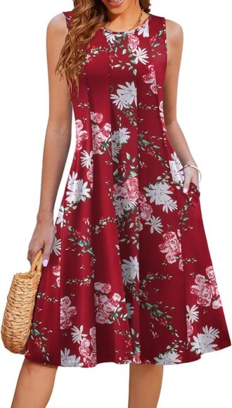 VESTIDO CASUAL DE VERANO PLISADO CON BOLSILLOS Y VUELO