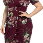 VESTIDO BODYCON TALLA GRANDE CON ESCOTE PROFUNDO V COLOR VINO