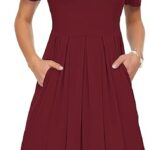 MINIVESTIDO ACAMPANADO CON MANGA CORTA Y VOLANTES COLOR VINO