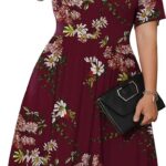 VESTIDO PLUS SIZE VERANIEGO CINTURA IMPERIO BOLSILLOS COLOR VINO