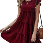 VESTIDO CORTO DE VERANO COLOR VINO TIPO BABYDOLL