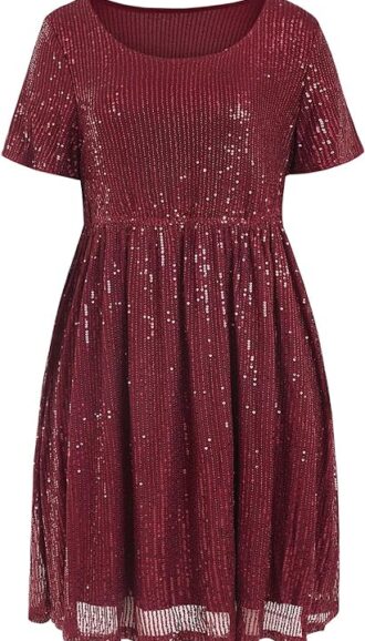 MINIVESTIDO DE LENTEJUELAS DE TALLA GRANDE COLOR VINO