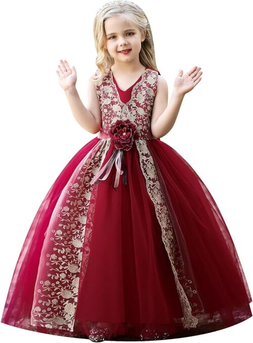 VESTIDO DE NINA DE FLORES BORDADOS 3D