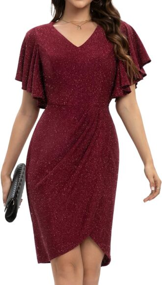 VESTIDO DE COCTEL FRUNCIDO CON CUELLO EN V