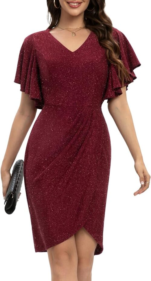 VESTIDO DE COCTEL FRUNCIDO CON CUELLO EN V