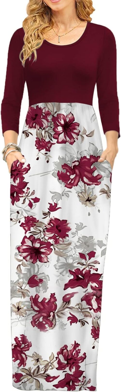 VESTIDO CASUAL SUAVE DE MANGA 3-4 CON BOLSILLOS