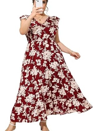 VESTIDO VERANO TALLA GRANDE CUELLO V CON VOLANTES