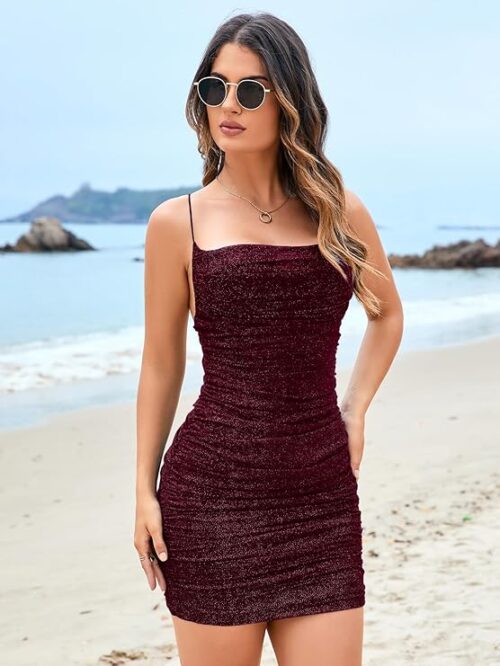 VESTIDO AJUSTADO FRUNCIDO CON TIRANTES DELGADOS-1