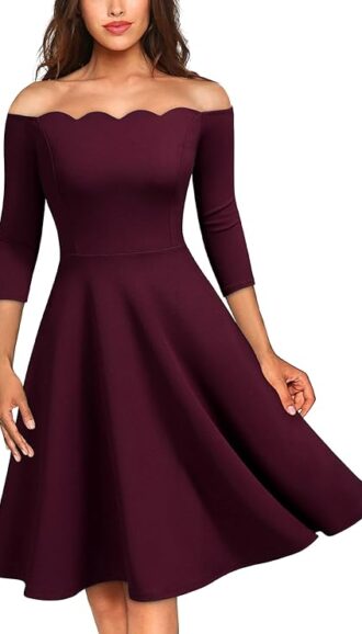 VESTIDO CLASICO DE COCTEL CON CUELLO AMPLIO BORGOÑA