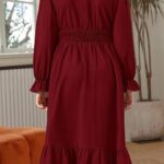 VESTIDO COLOR VINO CASUAL DE OTONO CON VOLANTES PARA NINAS