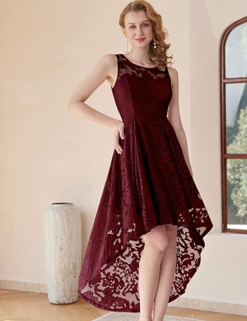 VESTIDO DE COCTEL ASIMETRICO CON ENCAJE FLORAL (2)