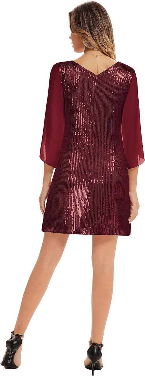VESTIDO DE LENTEJUELAS BRILLANTE PARA FIESTA COLOR VINO